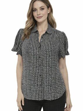Tahari Short Sleeve Button Down Blouse